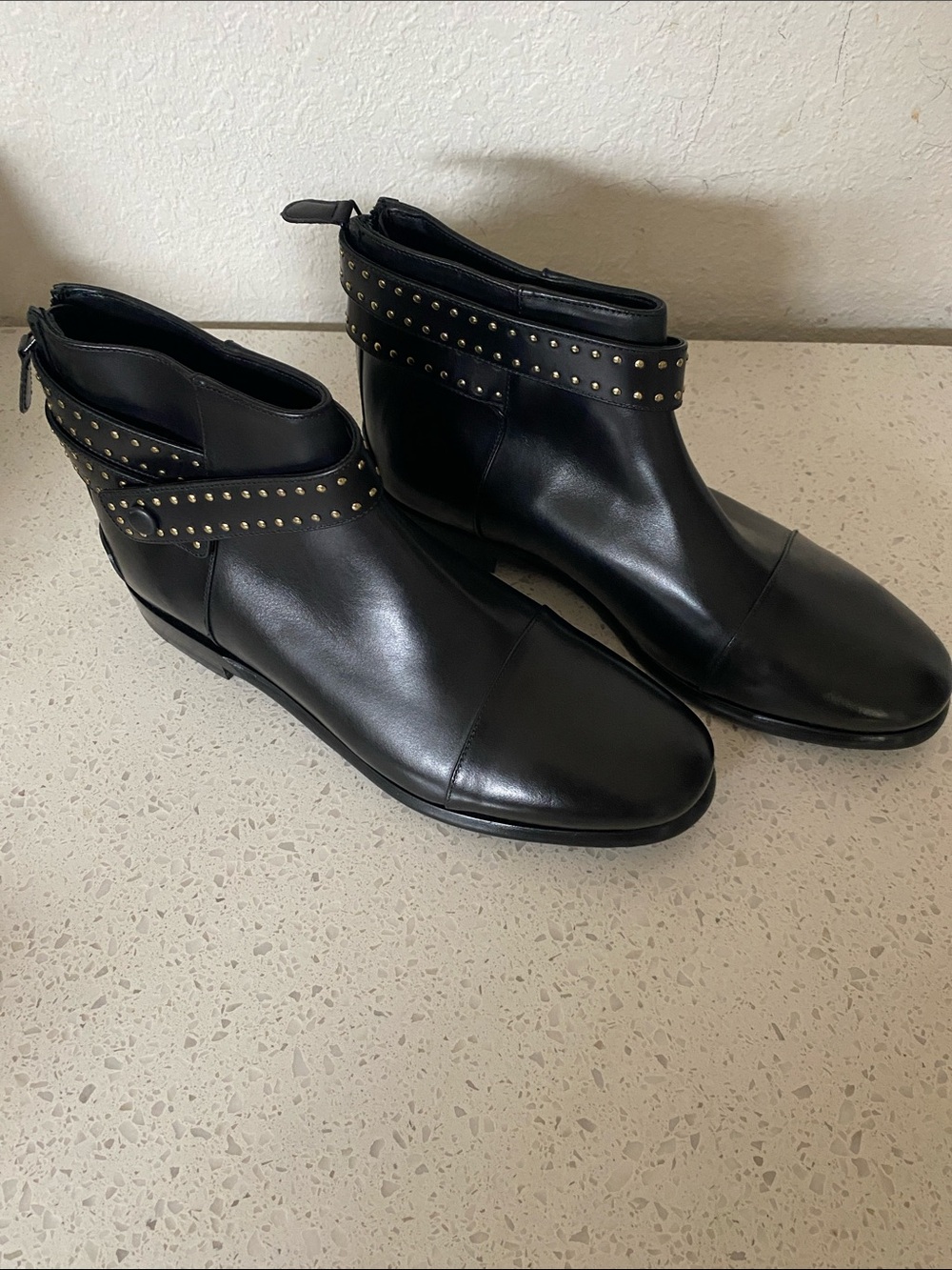 Balenciaga Woman Black Leather Ankle Boots with Studded Strap